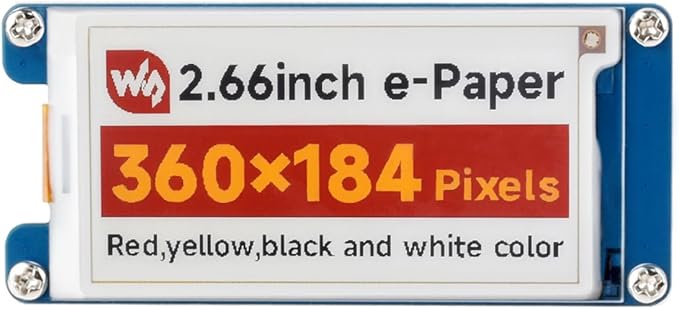 waveshare 2.66inch e-Paper Module 360x184 Pixels Red/Yellow/Black/White Four Display Colors SPI Interface Compatible with Raspberry Pi/Jetson Nano/Ardui/STM32 etc.