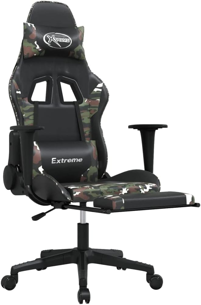 Gaming Chair with Footrest Black Camouflage Faux Leather Ergonomic Reclining Swivel Design for Adults Comfortable Computer Desk Chair