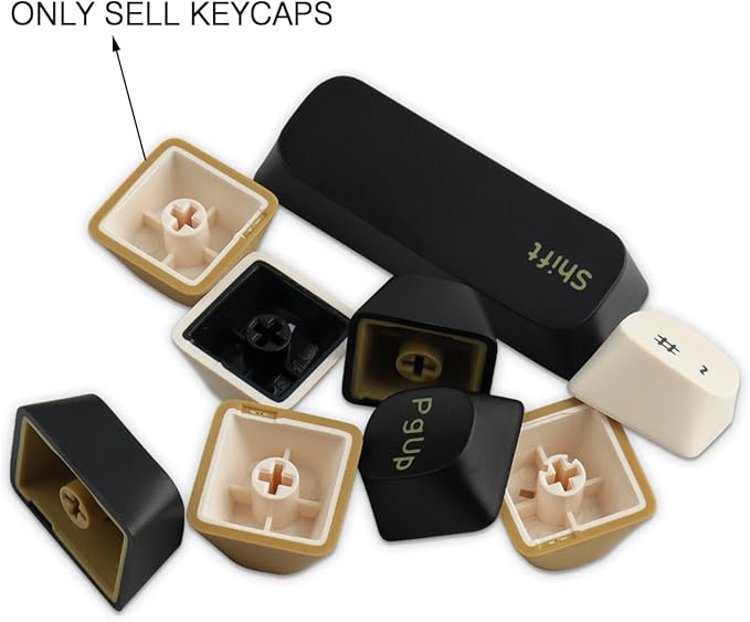 Double Shot PBT Keycaps171 Keys YMK Profile Keycaps Classic Black &amp White Gold Custom Dye-Sub Retro Keycap Set for Cherry MX Switches ISO/ANSI UK Layout Mechanical Gaming Keyboard(Black White Gol