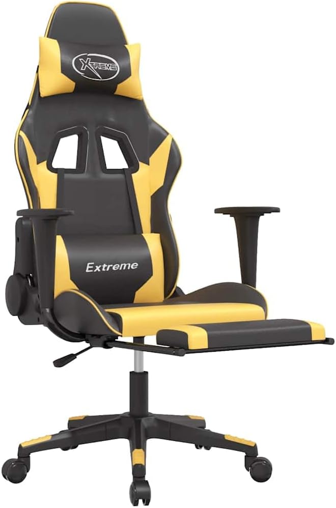 Black and Gold Faux Leather Gaming Chair with USB Massage 160-Degree Recline Adjustable Armrests and Retractable Footrest for Ergonomic Support and Relaxation