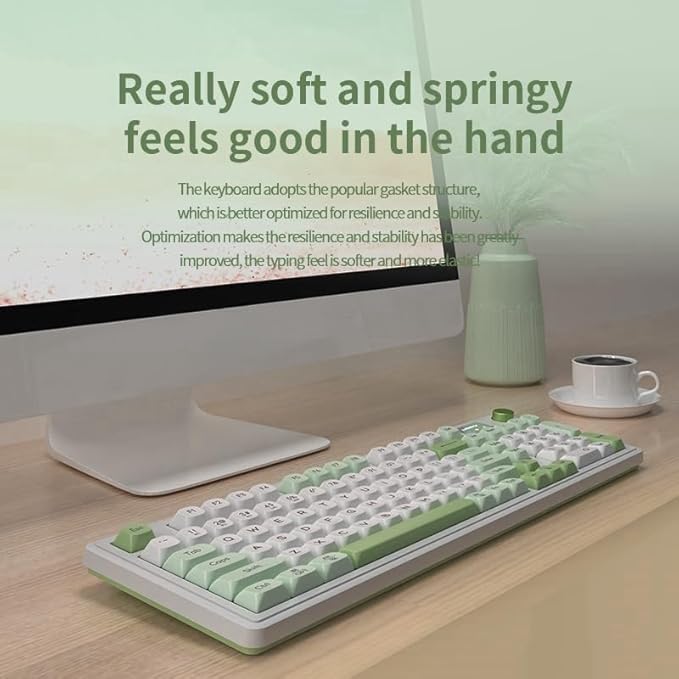 L98 96% Membrane KeyboardTri-Mode Connectivity RGB BacklightsRotary Knob+ScreenGasket MountedSa Profile Keycaps98 Keys Software Programmable Gaming Keyboard for MAC/Win (Green)
