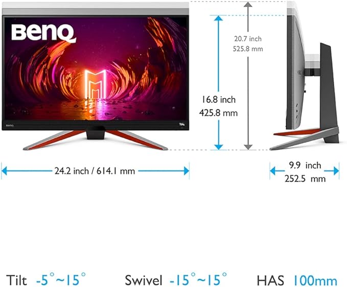 BenQ MOBIUZ EX2710S Gaming Monitor 27 FHD 1080p 165Hz 1ms | IPS | HDRi | 99% sRGB | Color Optimizer | Eye-Care Tech | Freesync | Adjustable Height Swivel &amp Tilt | Speakers | DisplayPort | HDMI