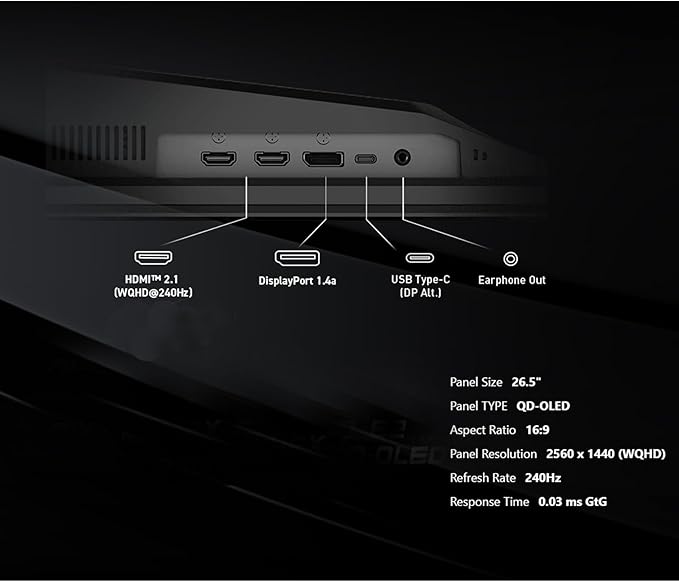 msi 27 QD-OLED Gaming Monitor | QHD(2560x1440) 240Hz 0.03ms | AMD FreeSync Premium Pro | True Black HDR 400 99% DCI-P3 | USB-C Adjustable Ergonomic Stand