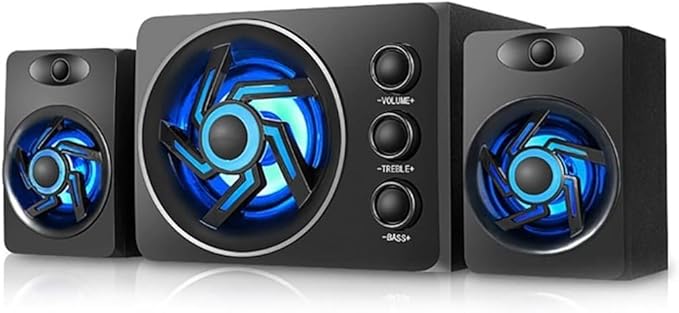 Computer Speakers for Desktop with Colorful LED Light Desktop Computer Speaker with Subwoofer Perfect 2.1 Gaming and Multimedia PC Speakers(B)