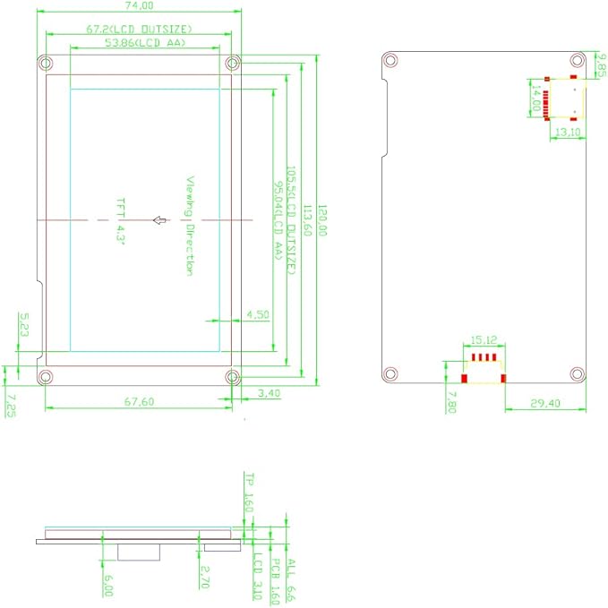 Nextion Intelligent 4.3 inch HMI Display NX4827P043-011C Capacitive Touch Screen 5V TFT LCD 480x272 for Arduino ESP32 (NX4827P043-011C)