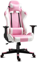 Modern-Depo Gaming Chair Pink White Adjustable Swivel Ergonomic Office Recliner Chairs for Adults Girls
