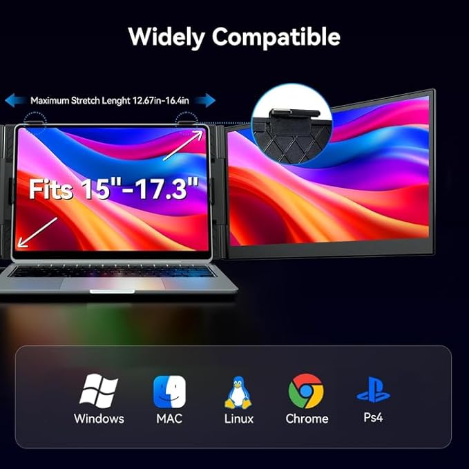 15.3 Laptop Screen Extender Portable One Cable Connection Double Laptop Monitor FHD 1080P IPS Ultra Thin Dual Monitor for 13-17 Laptops Plug&ampPlay Compatiable with Win/Mac/Chrome/Android/Switc