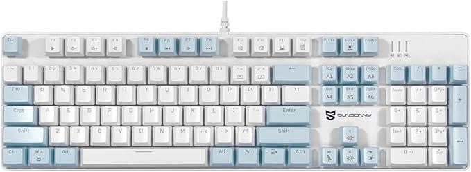 Qisan 104 Mechanical Keyboard for Gaming | Large Size USB White Backlit Gaming Keyboard Wired | US Layout Brown Switches Hot Swappable Mechanical Clicky Keyboards Compatible with PC &amp Laptop