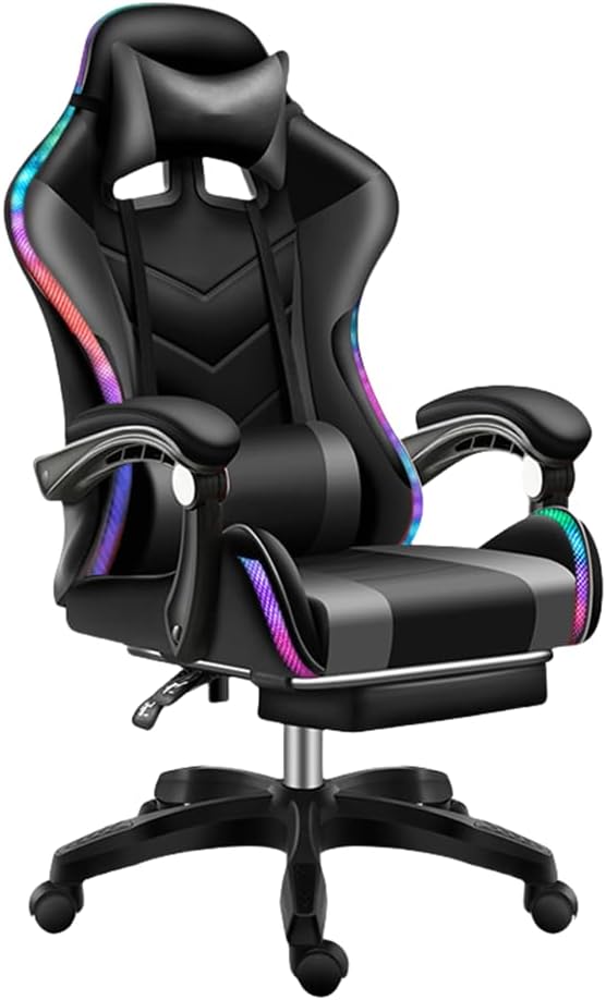 Black Gaming Chair with Footrest Cute Kawaii Gaming Chair for Girl Bluetooth Speaker and Linkage Armrests Design Comfortable Reclining Game Chair for Gaming