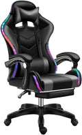 Black Gaming Chair with Footrest Cute Kawaii Gaming Chair for Girl Bluetooth Speaker and Linkage Armrests Design Comfortable Reclining Game Chair for Gaming