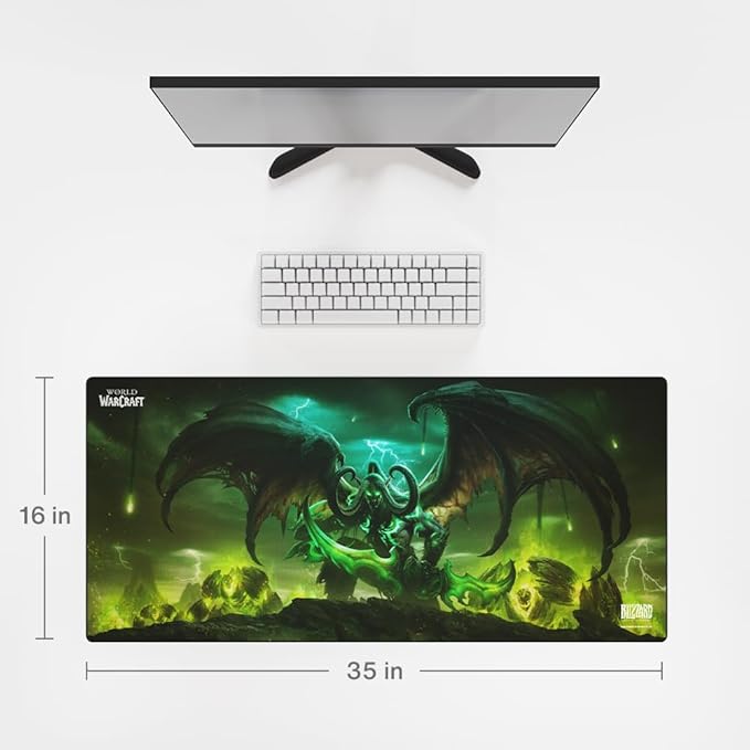 World of Warcraft Illidan Gaming Mouse Pad Computer Mouse Mat Flat Stitched Edge Non-Slip Rubber Base Gamers &amp Office Use 35 x 16 - Officially Licensed