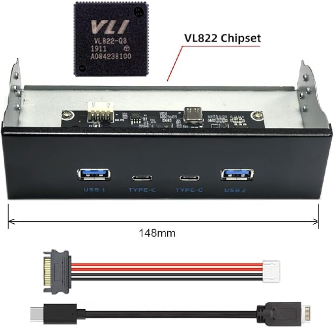 Xiwai 10Gbps USB 3.1 Front Panel Type-A &amp Type-C 4 Ports HUB to Type-E Connector Motherboard Cable 10Gbps for 5.25 CD-ROM Bay Tray