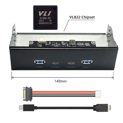 Cablecc 4-Port Internal USB 3.1 Gen 2 Front Panel Hub(2X Type-A + 2X Type-C) for 5.25 Bay Connects to Motherboard Type-E Header