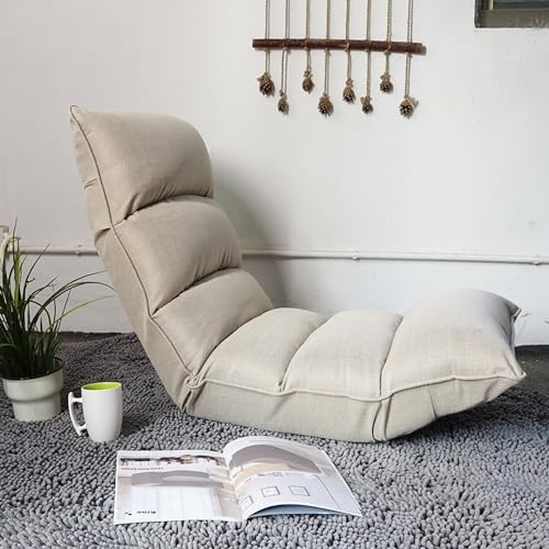 Folding Floor Chair Portable Padded Lounge Chair with 42 Positions Adjustable Lazy Sofa Sleeper Recliner for Reading Gaming Meditation Grey