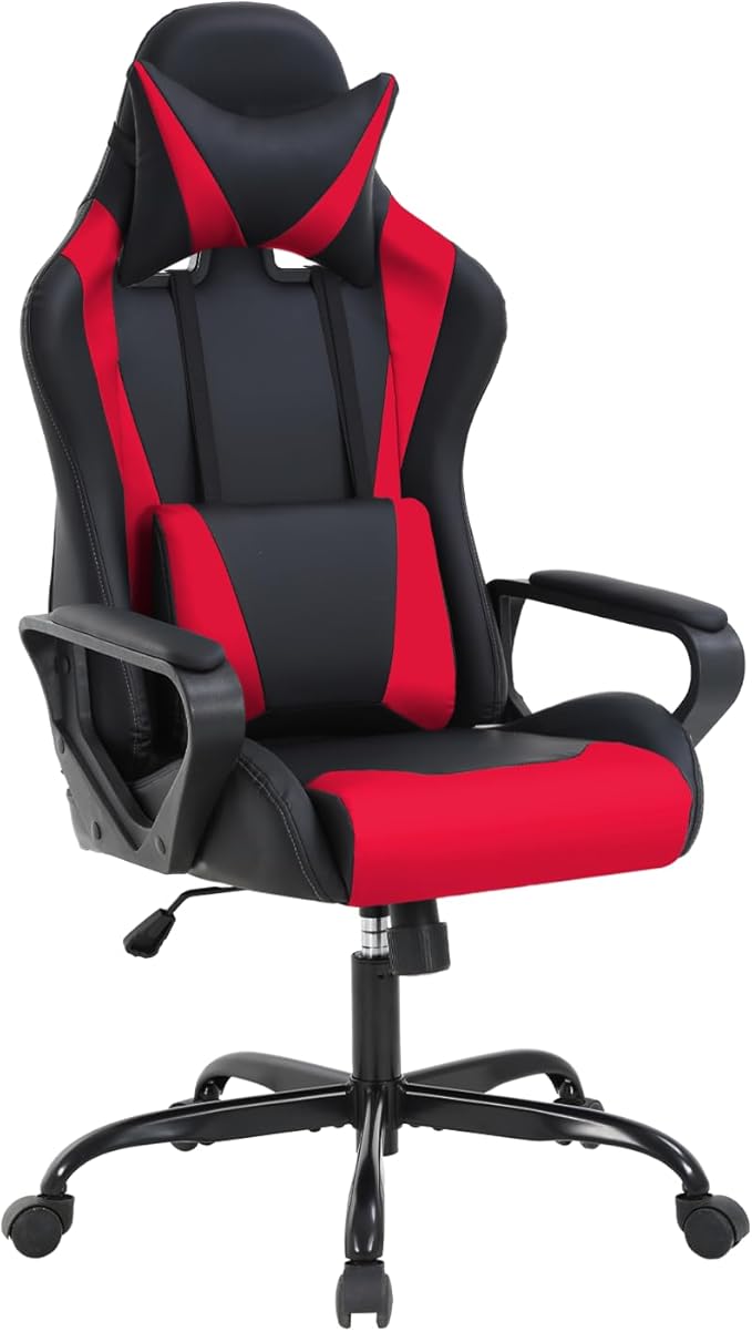 Gaming Chair High-Back Office Chair Ergonomic Video Game Chairs Height Adjustable Reclining Computer Chair with Lumbar Support Armrest Headrest Swivel Chair Game Chair for Adult Teen - Red