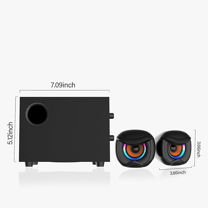 Computer Speakers Gaming Stereo System with RGB Subwoofer Wired USB Powered 3.5mm Auxiliary Speakers for PCs Laptops