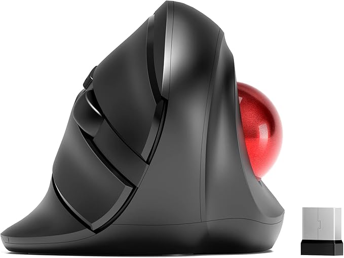 MicroPack Trackball Wireless Mouse Upgrade Right Hand Ergonomic Mouse with Wireless Vertical Rollerball Computer Mouse 3 Adjustable DPI Easy Thumb Control for PC Laptop Mac Windows - Black