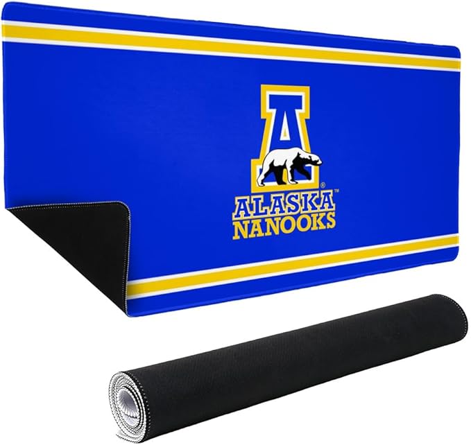 University of Alaska Fairbanks Primary Logo Stripes Large Gaming Mouse Pad Desk Mat with Stitched Edges Non-Slip Base for Gamer Home and Office 31.5 x 15.7
