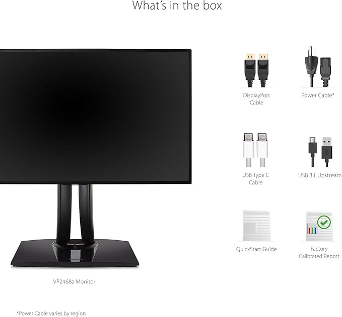 ViewSonic VP2468a ColorPro 24 inch 1080p IPS Monitor with 100% sRGB Rec 709 USB C (65W) RJ45 Color Blindness Mode Hardware Calibration for Photo and Graphic Design (Renewed)