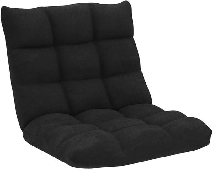 COSTWAY Adjustable Gaming Chair Video Gaming Chairs with Back Support Alloy Steel Frame Soft Coral Fleece Lazy Sofa Lounge for Reading Living Room Recliner for Adults Kids Black