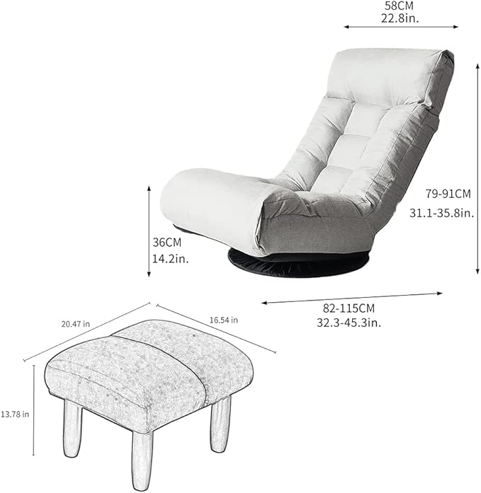Lazy Sofa with Footstool Swivel Tatami Reclining Chair Comfortable Gaming Chair with Adjustable Headrest Backrest Floor Chair for Gaming Reading and Relaxing