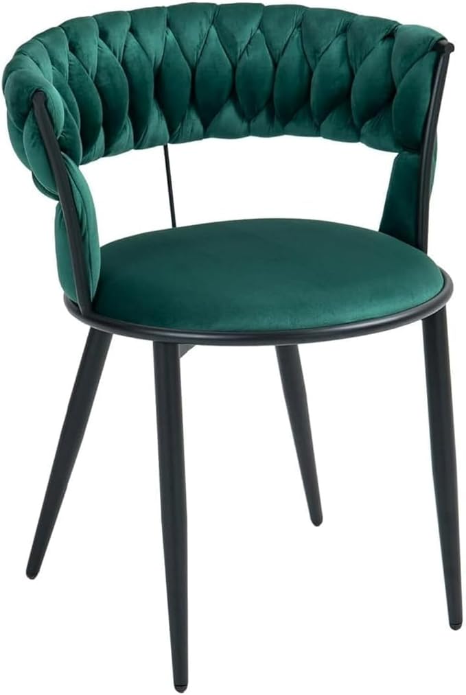 Adjustable Office Computer Chair with Armrest 1pcs Velvet Modern Upholstered Accent Dining Chairs with Curved Tufted Backrest(Dark Green)
