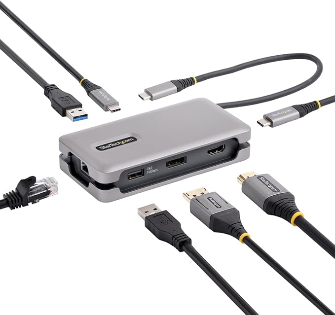 StarTech.com USB-C Docking Station for MacBook Pro M1 M2 M3 M4 and Windows 4K 60Hz HDMI or DP Video USB 10Gbps Hub 100W Laptop Charging GbE 1ft/30cm Cable