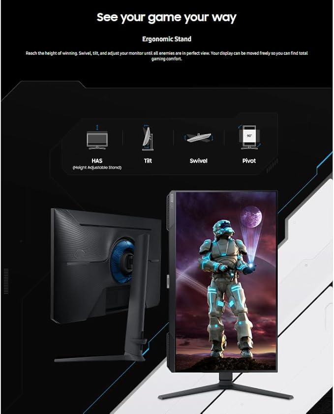Samsung 27 Odyssey G4 Gaming Monitor | 240Hz Refresh Rate 1ms Response Time | FreeSync Premium NVIDIA G-Sync Compatible | HDR 10 400Nit | FHD IPS Ultrawide Game View &amp Ergonomic Stand | Black
