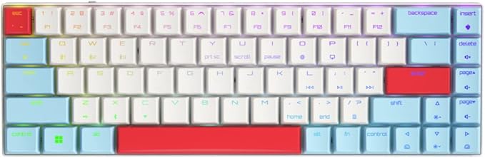 Cherry MX-LP 2.1 Compact Wireless Gaming Keyboard. RGB MX Silver Speed Switches. RGB Lighting Low-Profile MX Precision switches. 65% Size. 68 Keys. (Red White &amp Blue)