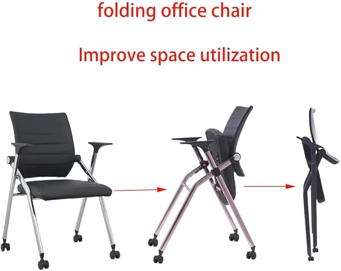 Comfortable Foldable Office Home Office ChairFolding Chair with Wheels Desk Chairs for Bedroom with Padded Seats Small SpacesGaming Ergonomic Foldable armrest360° RotationBlack