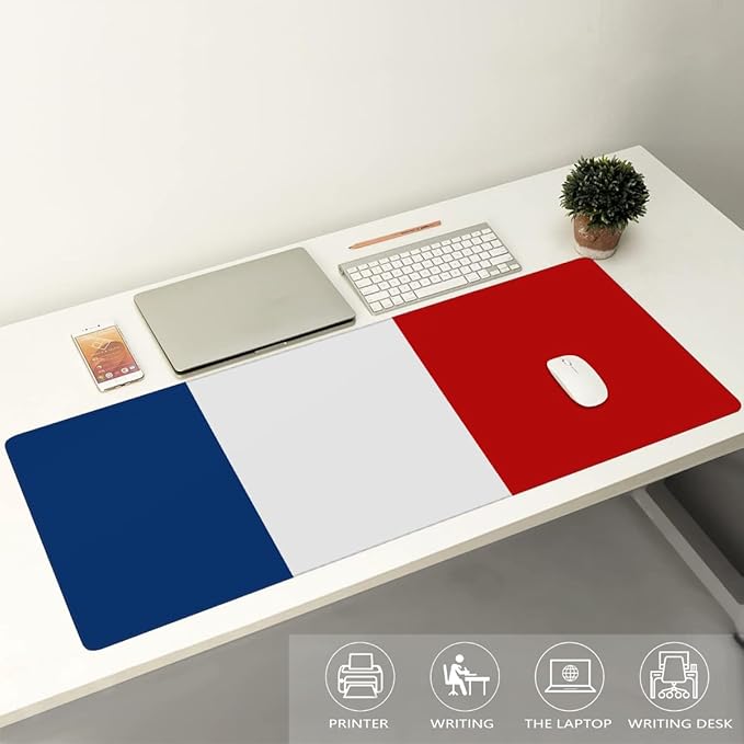 French Flag Large Mouse Pad Gaming Mousepad Desk Mat for Desktop Computer Keyboard Waterproof Mouse Mat Desk Pad with Non-Slip Base for Game School Office Home 35.4 x 15.7
