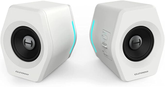 G2000 32W PC Computer Speakers for Gaming Desktop PC Laptop Mac Computer Woofer Speakers Bluetooth USB 3.5mm AUX Inputs RGB Lights Multimedia Speakers White (Renewed)