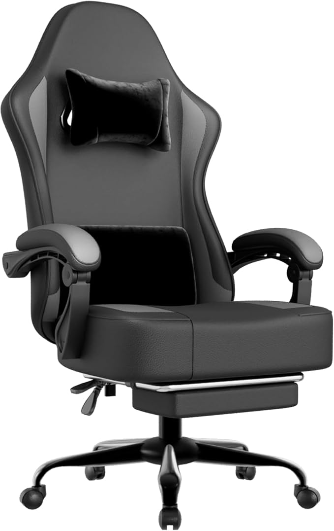 Gaming Chair with Pocket Spring Cushion and Footrest PU Leather Game Chair Adjustable Headrest Home Office Desk Chairs Comfortable Ergonomic Computer Chairs