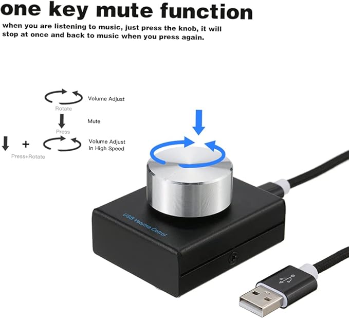 Docooler USB Volume Control PC Computer Speaker Audio Volume Remote Controller Knob with 1-Key Mute Function Support Rotation Volume Adjust for PC Laptop - Silver