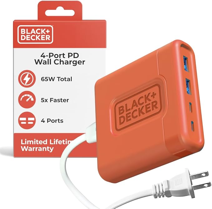 BLACK+DECKER USB C Fast Charger 65W 4 Port Type USB C Charging Station Hub Block TypeC Wall Charger Power Strip Adapter Plug 2 USBC 2 USBA for iPad iPhone 17 16 15 14 Pro Max Pixel Note Galaxy Coral