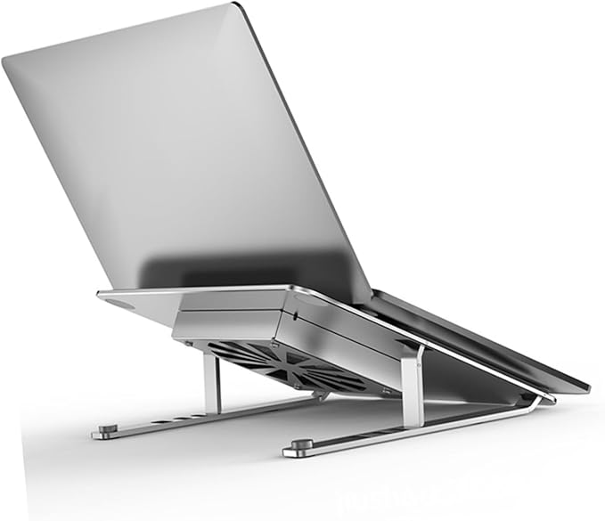 Mikikit Aluminum Alloy Laptop Cooling Pad with LED Fan Adjustable Height Notebook Cooler Stand for Laptops to 17.3 Inch Quiet Air Cooler for Gaming and Office Use Silver