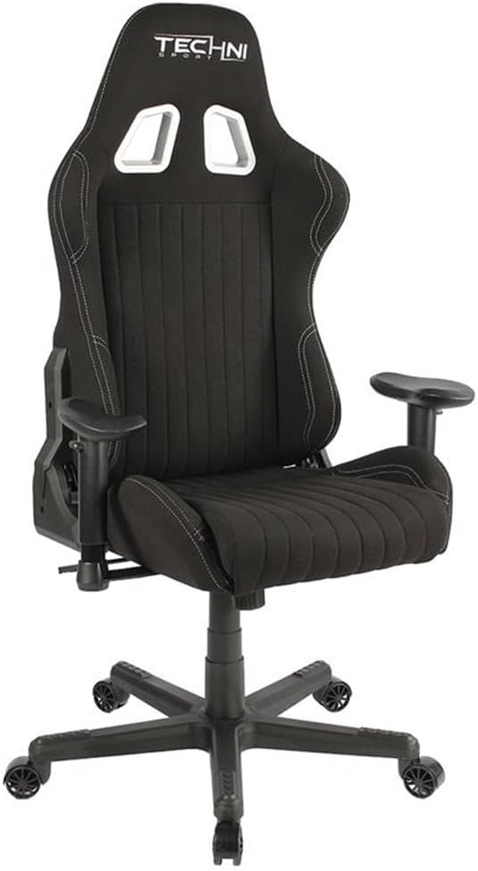 Pemberly Row Sport Ergonomic Racing Game Chair Adjustable Design Black Finish Contoured Support Sleek Gaming Chair for Game Room Comfort