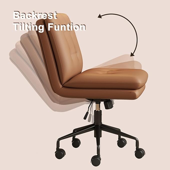YCKEGEW Office Staff Chair Leather Upholstery Computer Chair Modern Study Chair with WheelsArmless Task Chair Adjustable Height Comfy Seating for Bedroom Office(Beige)