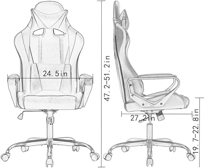 Gaming Chair Office Chair Ergonomic High-Back Racing Desk Chair with Lumbar Support and Headrest – PU Leather Computer Chair for Adults Adjustable Reclining Swivel Chair (Red)