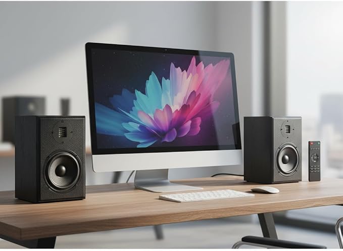 6.5 Power Bluetooth Bookshelf Speakers Pair with 4 inches Air Motion Tweeter Near Field Studio Monitor Speaker Bluetooth V5.0RCAOptHMDI(ARC)USB and Remote Control (6.5 inches)