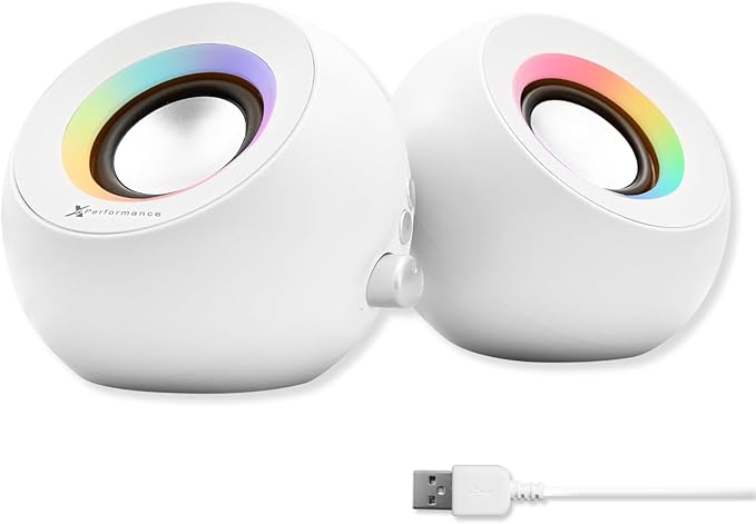 X9 Performance White Computer Speakers with RGB Lighting Bluetooth USB and AUX - Triple Mode Connection Dual 2.25 Drivers for Work and Play Bluetooth Desktop Speakers for PC - White