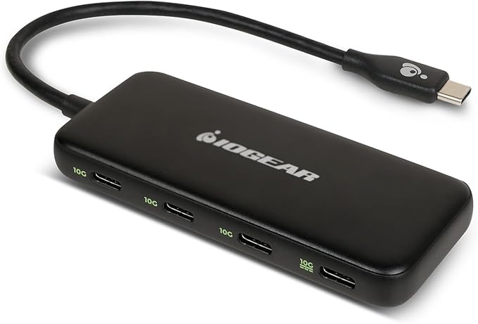 IOGEAR 4-Port USB-C Hub USB 3.2 Gen 2 10Gbps 100W Power Pass-Through High-Speed USB-C Expansion Hub for SSDs Hard Drives Laptops macOS Windows (GUH3C4C)