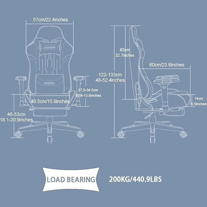 Gaming Chair with Footrest Ergonomic Wrapping Comfortable Gamer Chair Home Lift Rotate Reclining Racing Chair Load Bearing 200kg/440.9lbs (Color : Black Size : 122-133 * 40.5cm)