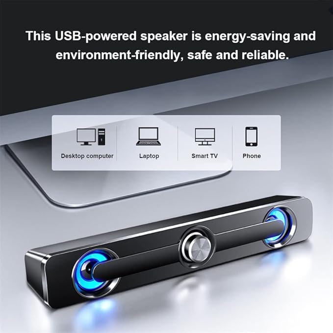 Computer Speaker 3W Wired Powerful Bar Stereo Subwoofer Bass Speaker Surround Sound Box for PC Laptop(OneColor)