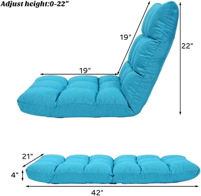Adjustable 14-Position Floor Chair Folding Lazy Gaming Sofa Lounge Chair Floor Chair (Color : Blue)