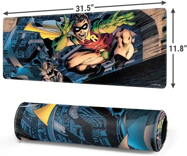 Skinit Large Gaming Mouse Pad - Officially Licensed Batman and Robin Design with Stitched Edges Waterproof Non-Slip Rubber Base Desk Mat for Keyboard &amp Mouse 31.5 x 11.8 inches