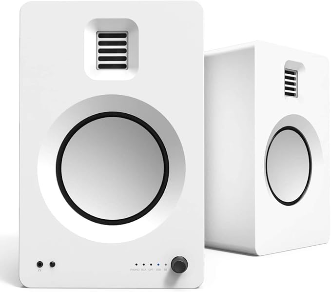 Kanto TUK Premium Powered Speakers with SE6 Elevated Desktop Speaker Stands (White)