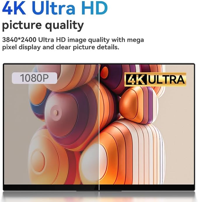 EHOMEWEI R13 Pro 15.6 4K 16:10 Portable Monitor with 3840 x 2400 High Resolution 1000g Lightweight with Screentouch Functionality Gaming Display and Digital Art Work Portable Monitor