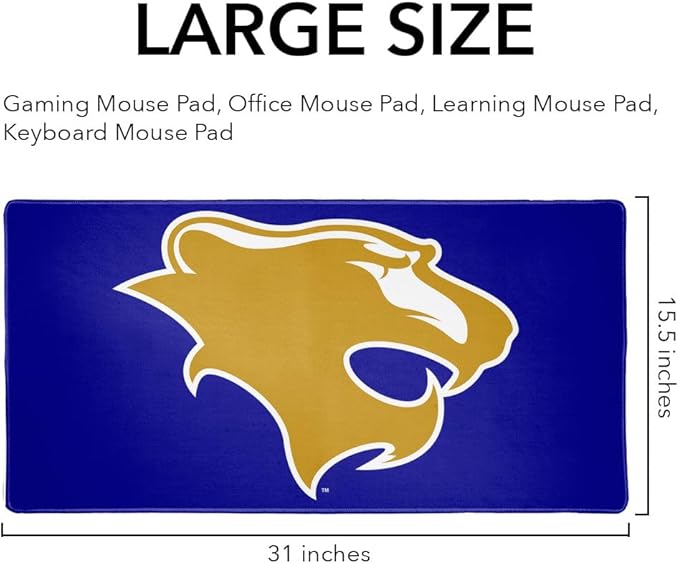 Georgian Court University Lions Primary Logo Large Gaming Mouse Pad Desk Mat with Stitched Edges Non-Slip Base for Gamer Home and Office 31.5 x 15.7