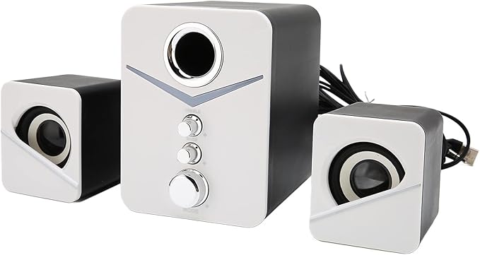 ciciglow PC Speakers D‑221 Computer Speaker Deep Bass 2.1 Channel Mini Desktop for Desktop Mobile Home Office Party Laptop (White)